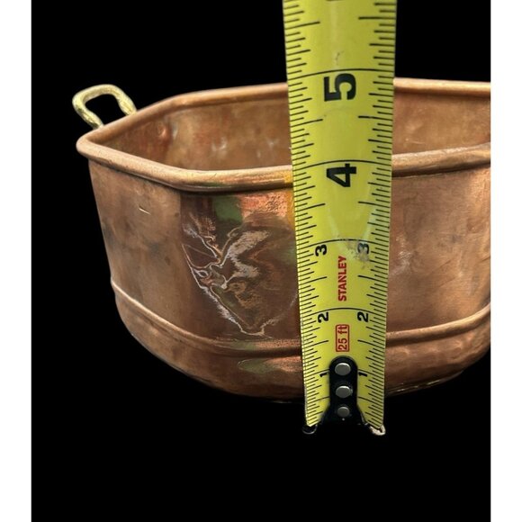 Copper Pot Planter Hexagon Handmade Pieced Seamed Rolled Edge Brass Handles 7x4 - Picture 9 of 10